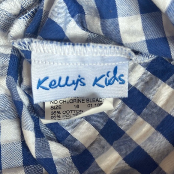 Kelly’s Kids Girls Blue Gingham Dress Size 16 Tie Waist Spaghetti Strap Dress - Picture 2 of 7